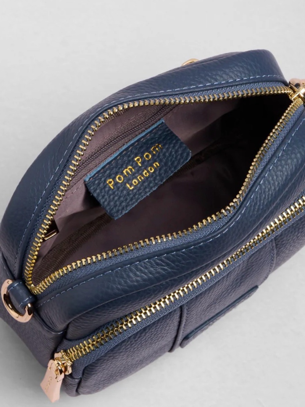 Pom Pom London Slate blue Pebbled Leather Crossbody Bag